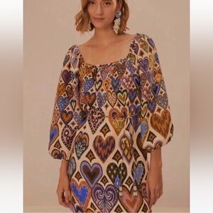 Farm Rio Ikat Hearts Belted Mini Dress
